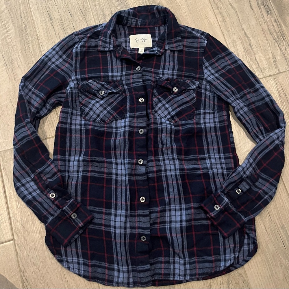 Jessica Simpson Long Sleeve Light Weight Flannel Button Up Women S
